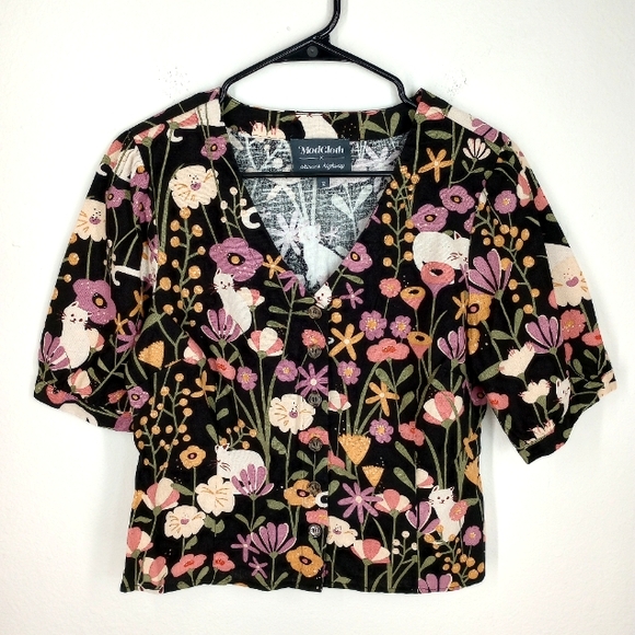 ModCloth x Princess Highway Floral Felines Button-Up Blouse Size 12 - Picture 3 of 10